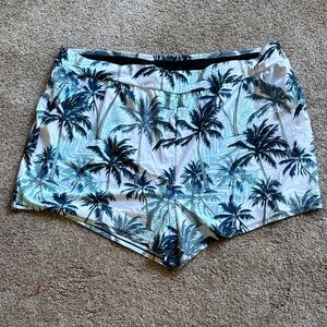 Palm Tree Print Lightweight Shorts in White and Blue